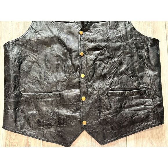 Vintage Italian Stone design Genuine Leather black ￼vest size XL - Picture 3 of 12